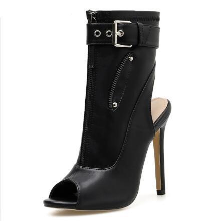 Ankle Boots Buckle Strap Peep Toe Hollow Out Thin High Heels - Easy Pickins Store