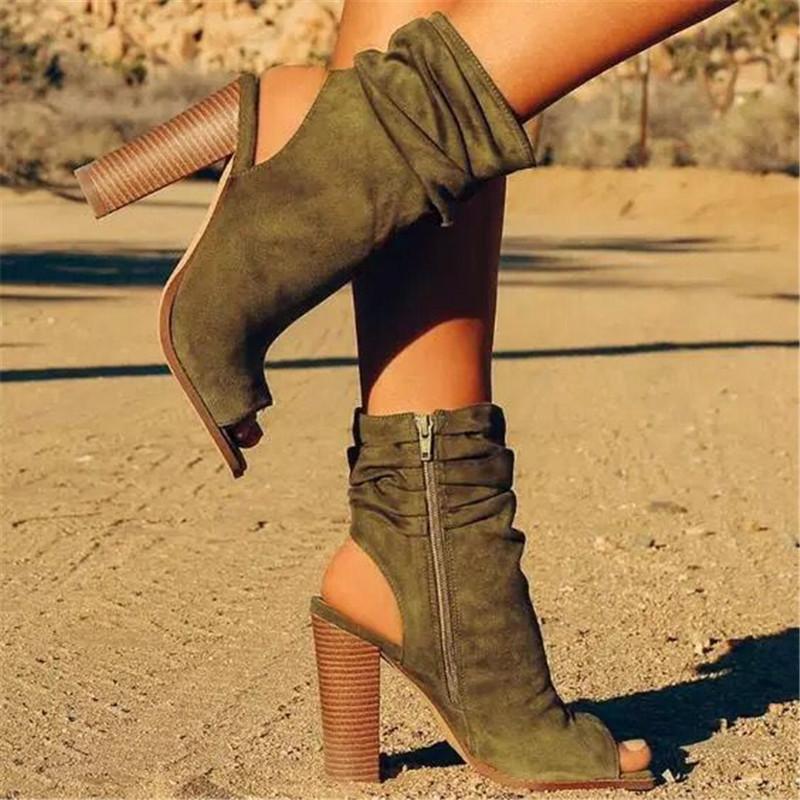 Ankle Boots Open Toe High Heels Chelsea Boots Peep Toe Zipper - Easy Pickins Store