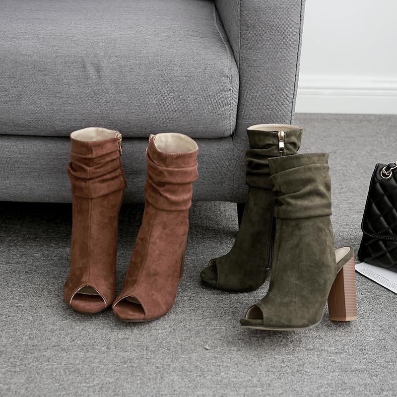Ankle Boots Open Toe High Heels Chelsea Boots Peep Toe Zipper - Easy Pickins Store