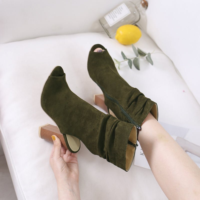Ankle Boots Open Toe High Heels Chelsea Boots Peep Toe Zipper - Easy Pickins Store