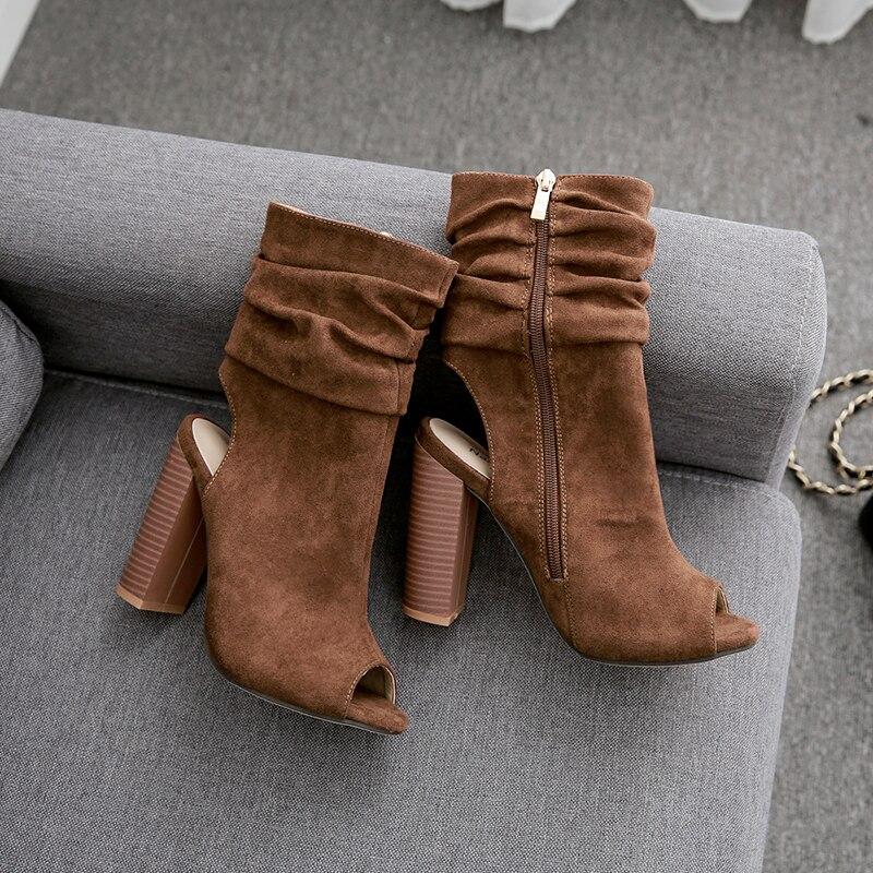 Ankle Boots Open Toe High Heels Chelsea Boots Peep Toe Zipper - Easy Pickins Store