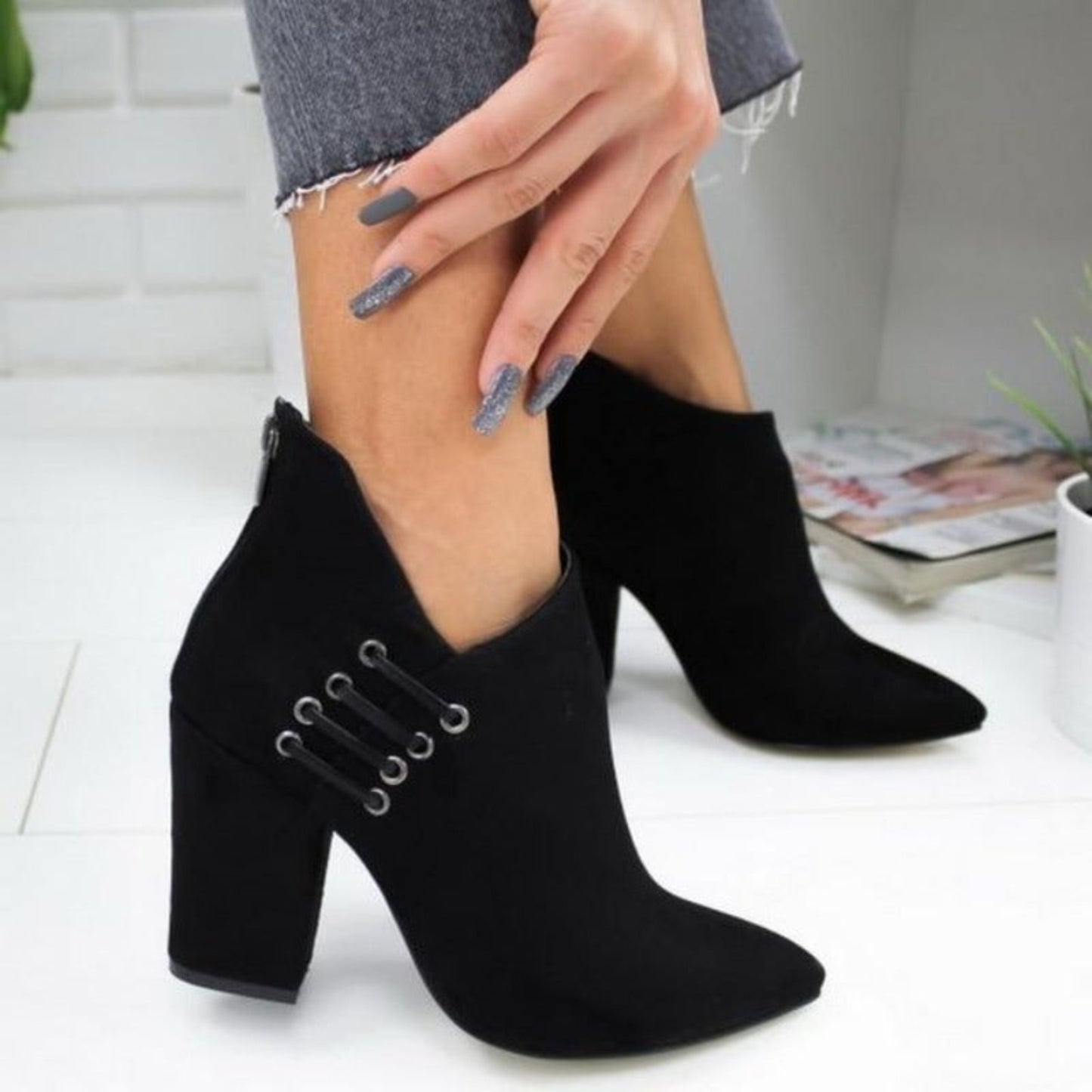 Flock Toe High Heels Ankle Boots - Easy Pickins Store