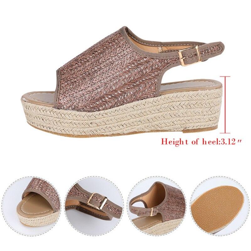 Back Strap Hemp Sandals Heels Comfortable Platform - Easy Pickins Store