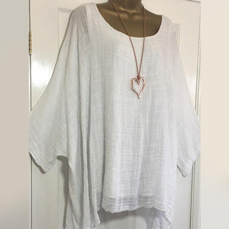 Batwing Sleeve Loose Asymmetric O Neck Elegant Blouse - Easy Pickins Store