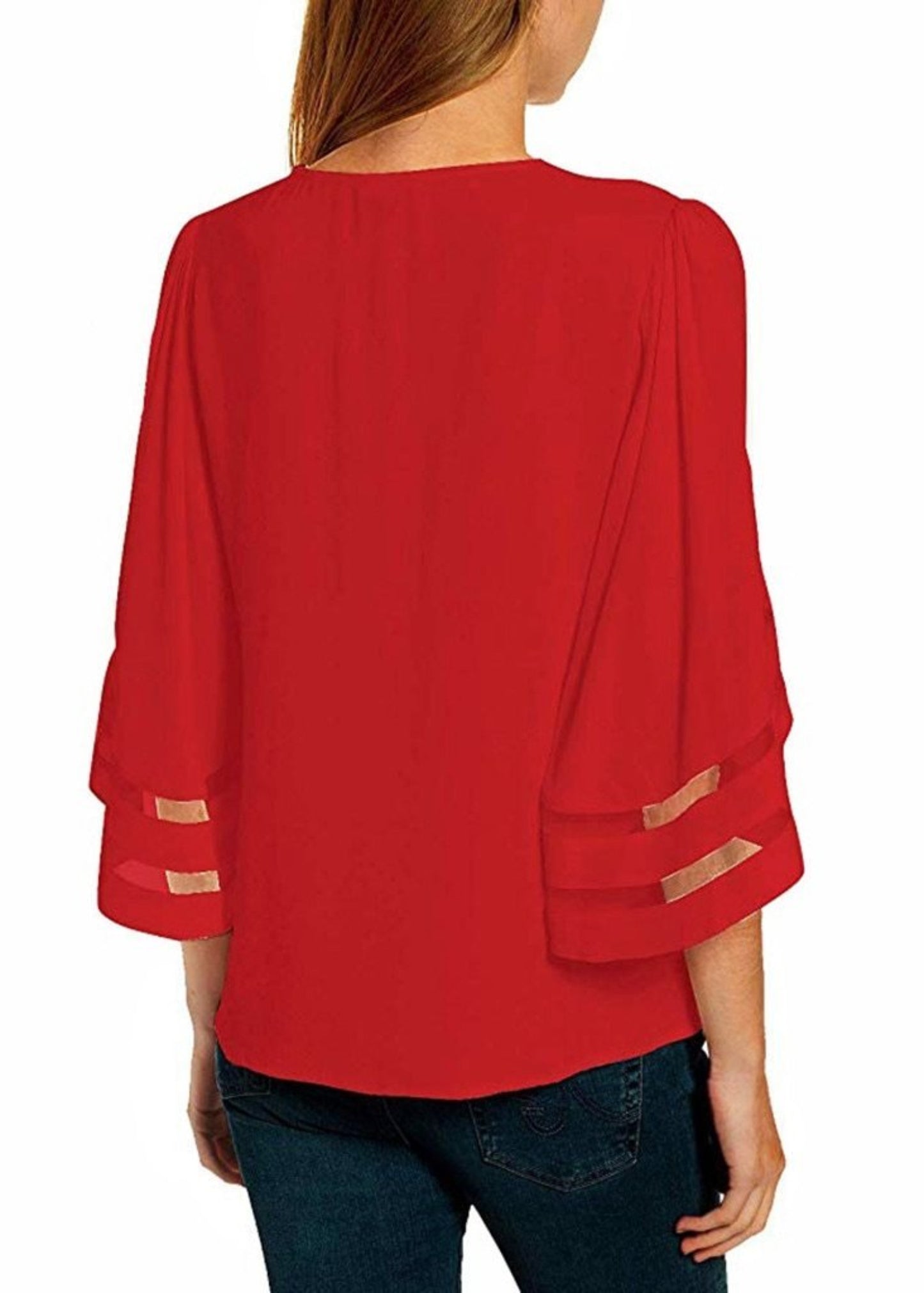 V Neck Mesh Sleeves Loose Blouse - Easy Pickins Store