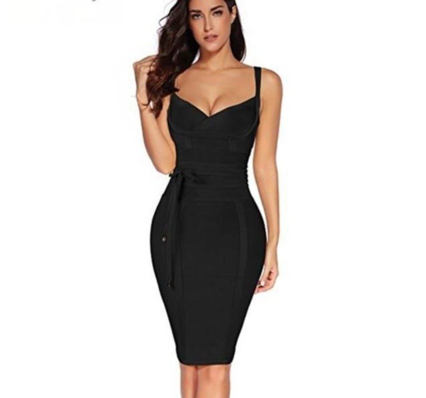 Bodycon V Neck Spaghetti Bandage Dress - Easy Pickins Store