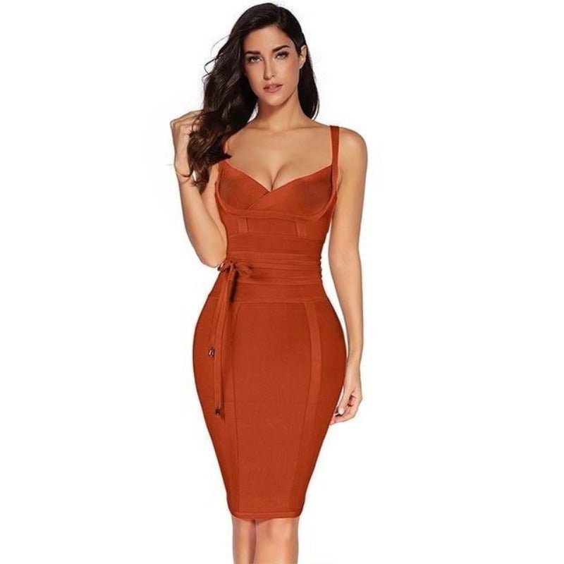 Bodycon V Neck Spaghetti Bandage Dress - Easy Pickins Store