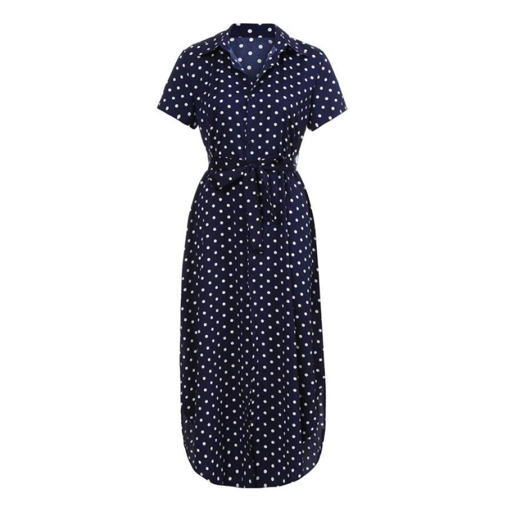 Bow Tie V Neck Dot Button Short Sleeve Dress - Easy Pickins Store