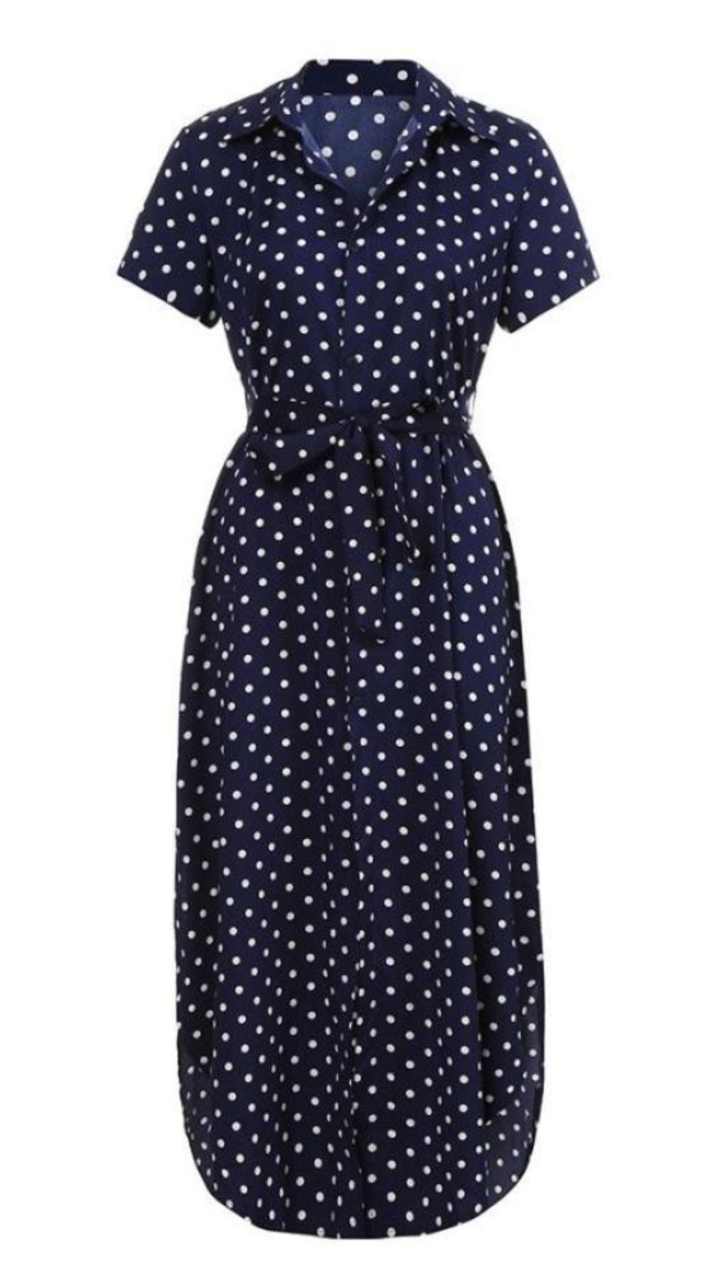 Bow Tie V Neck Dot Button Short Sleeve Dress - Easy Pickins Store