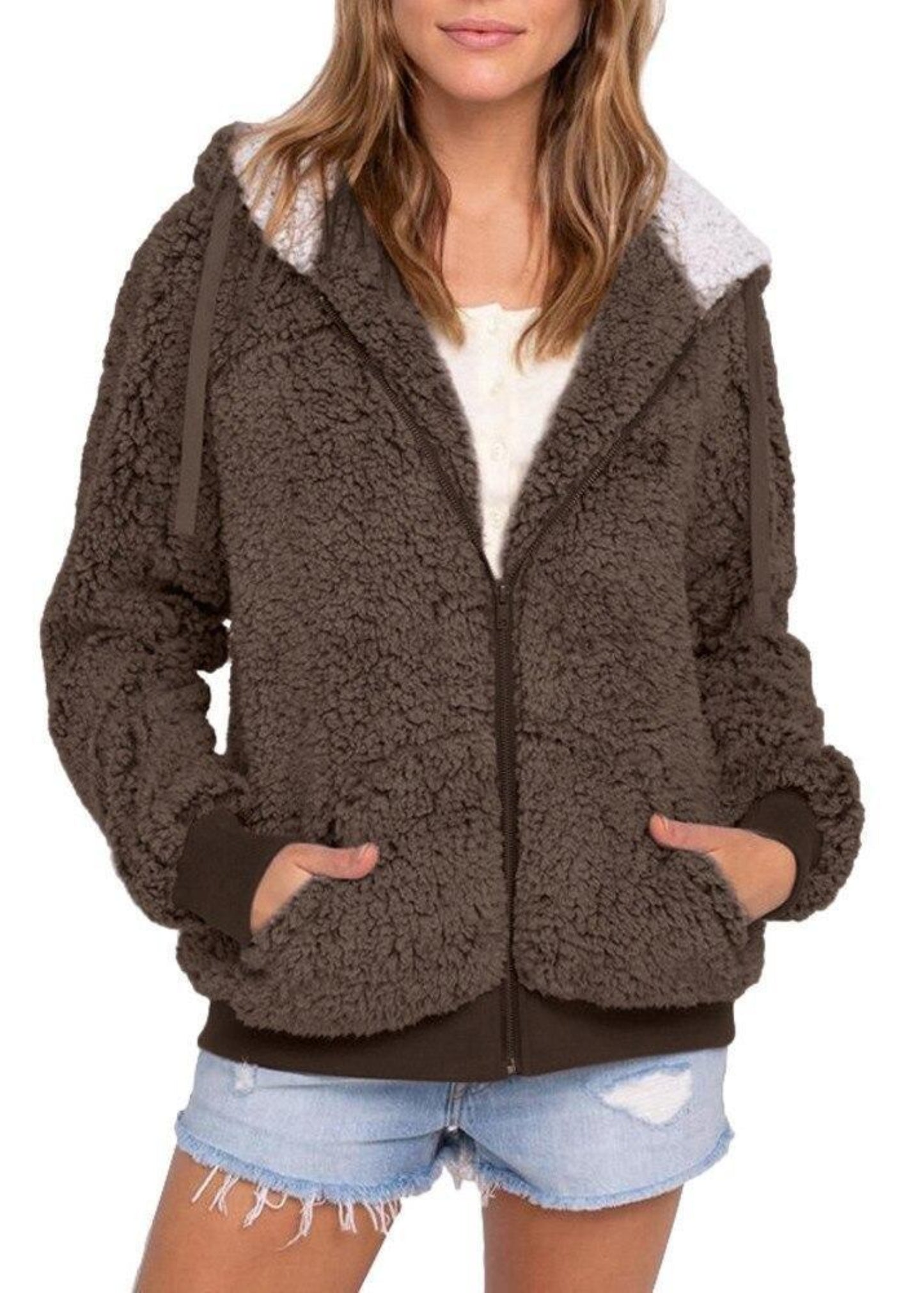 Plush Warm Pocket Hooded Outwear Cardigan Coat - Easy Pickins Store