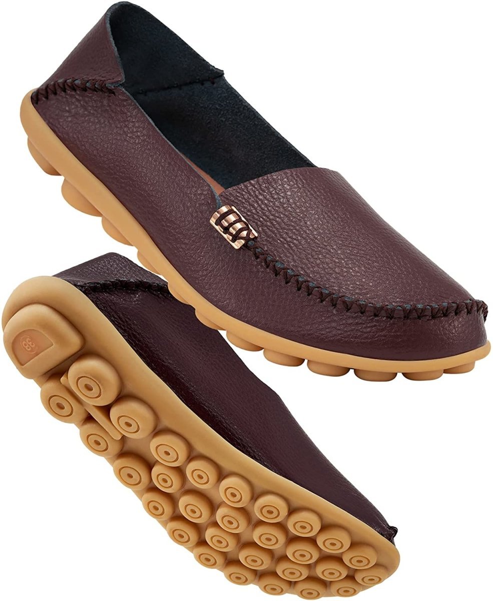 Comfortable Leather Loafers Round Toe Moccasins Soft Walking Shoes - Easy Pickins Store