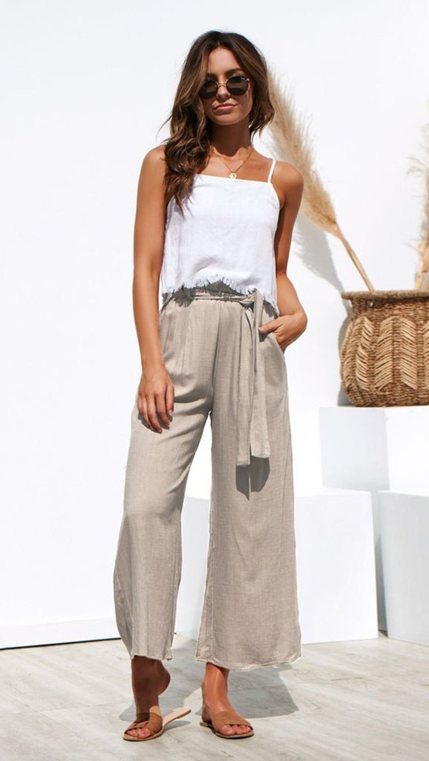 Cotton Linen High Waist Wide Leg Loose Pants - Easy Pickins Store