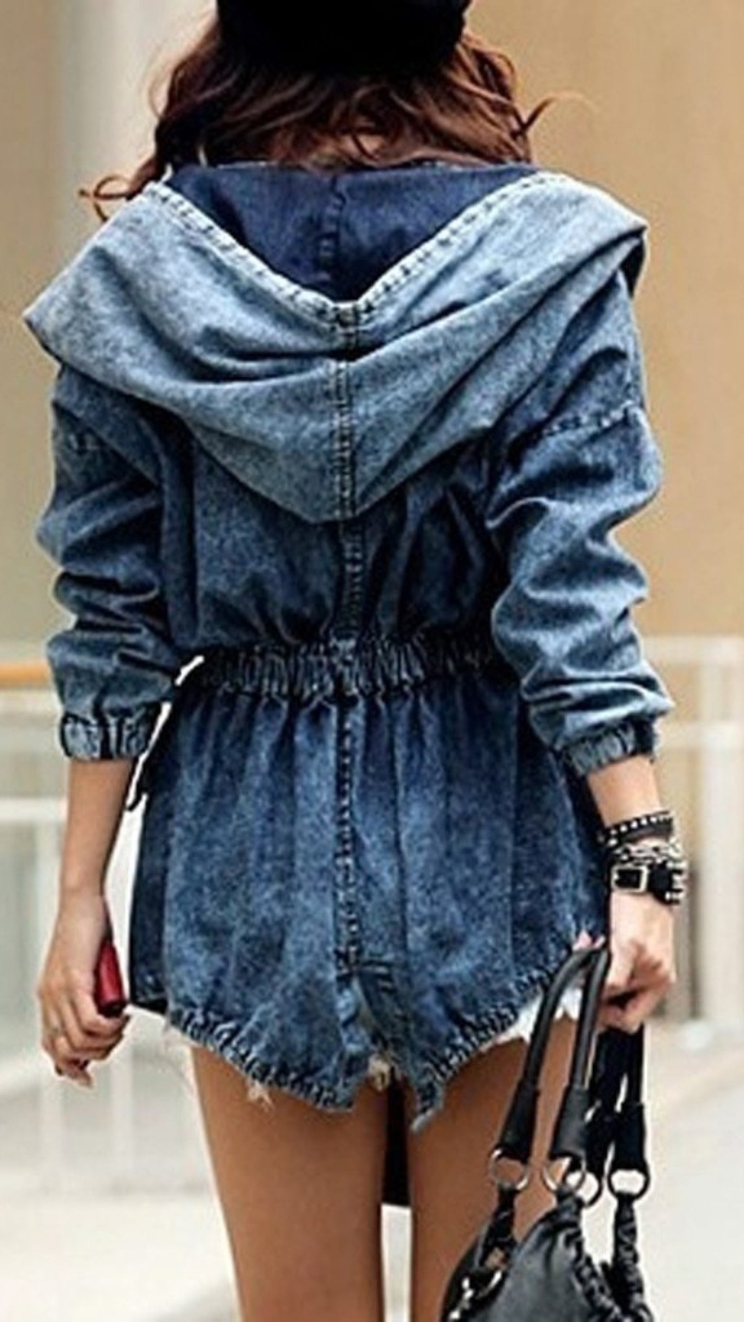 Denim V-Neck Collar Ripped Blue Jacket - Easy Pickins Store