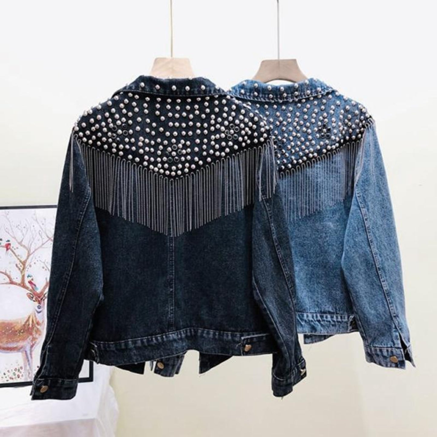 Denim Rivet Tassel Chain Short Jeans Loose Jacket - Easy Pickins Store