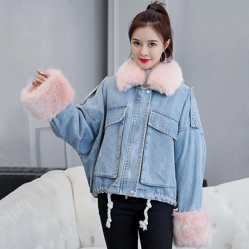 Denim Soft Jeans Fur Collar Loose Thick Warm Coat - Easy Pickins Store