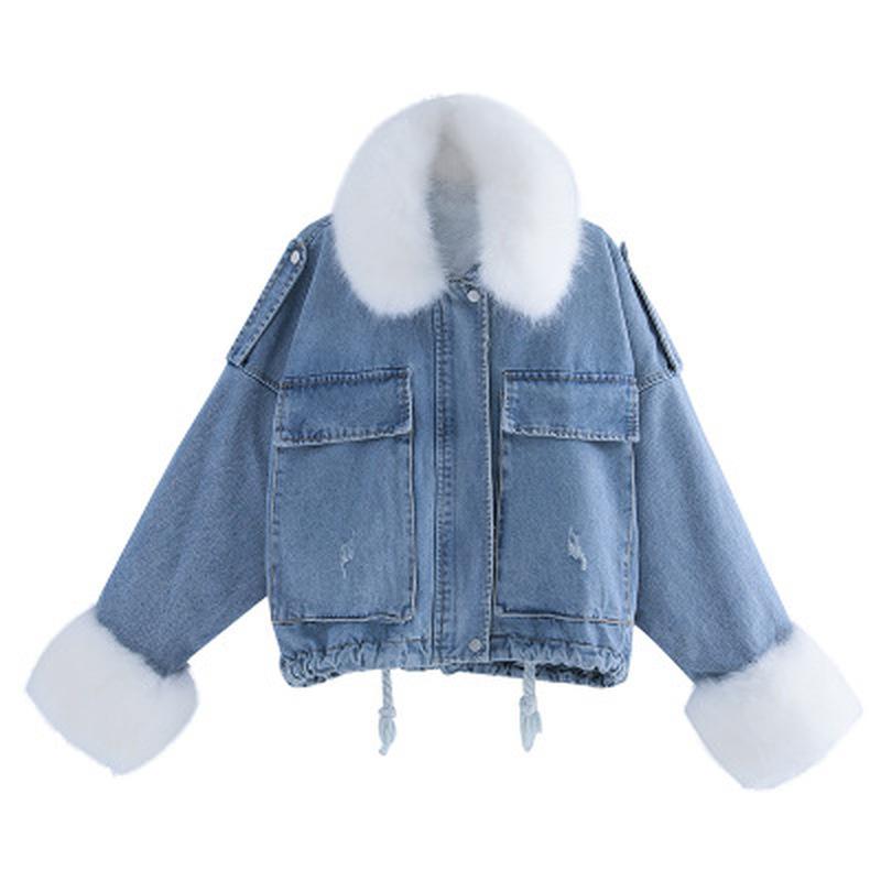 Denim Soft Jeans Fur Collar Loose Thick Warm Coat - Easy Pickins Store