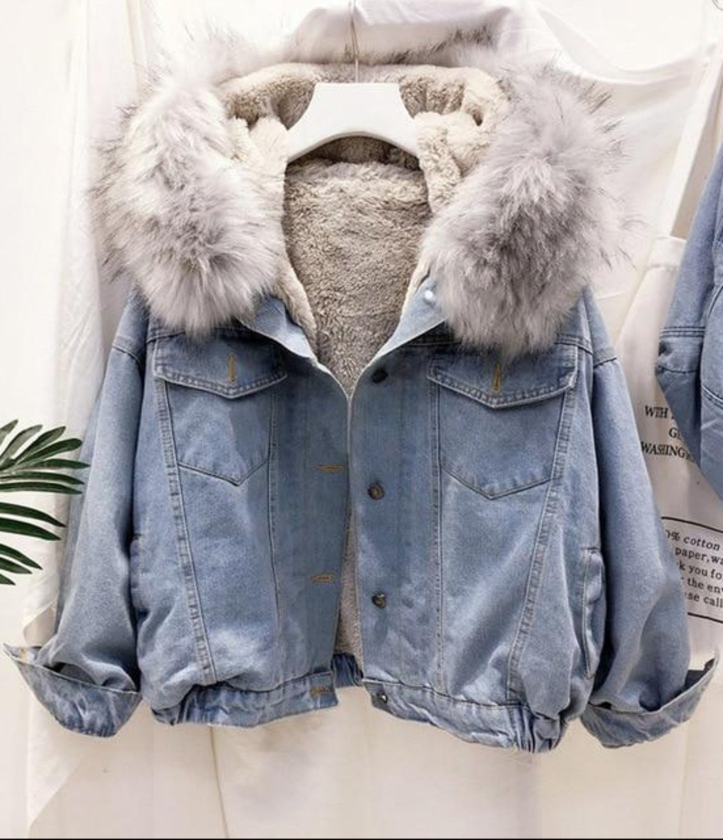 Denim Soft Jeans Fur Collar Loose Thick Warm Coat - Easy Pickins Store