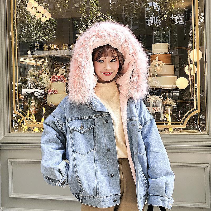 Denim Soft Jeans Fur Collar Loose Thick Warm Coat - Easy Pickins Store