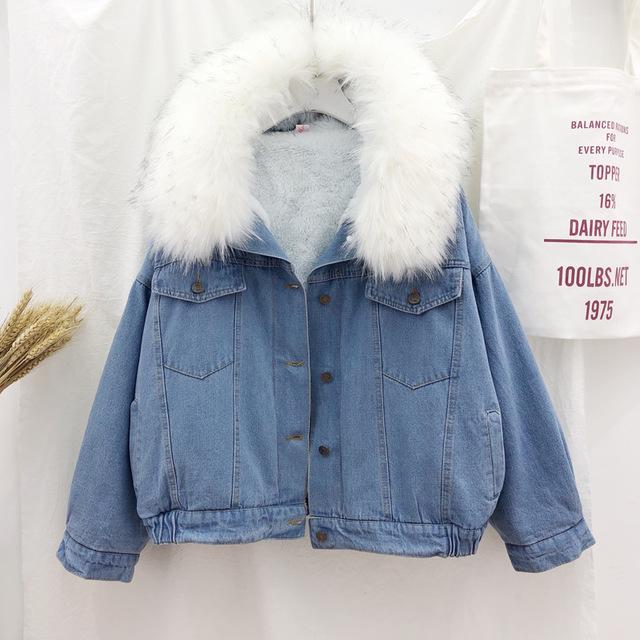 Denim Soft Jeans Fur Collar Loose Thick Warm Coat - Easy Pickins Store