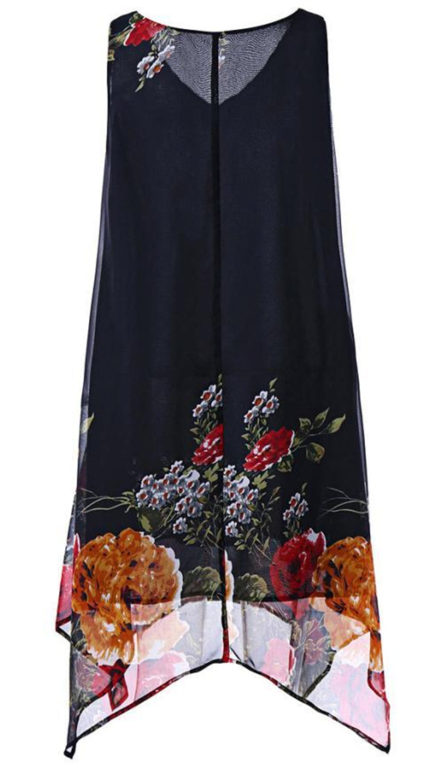 Dress Floral Print Chiffon Sleeveless Irregular Hem - Easy Pickins Store