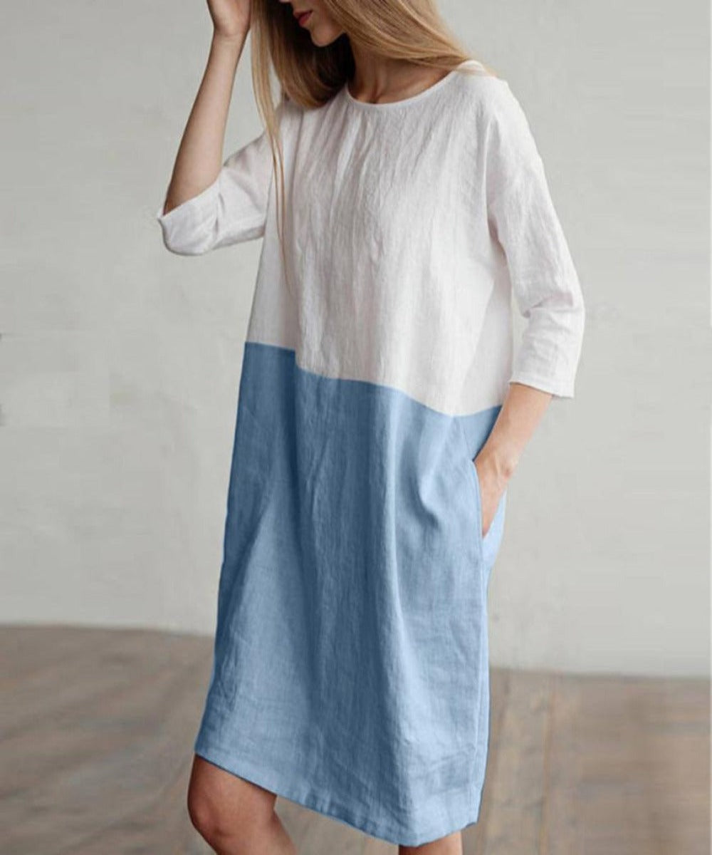 Patchwork Half-Sleeved Linen Oversize Loose Pockets Tunic - Easy Pickins Store