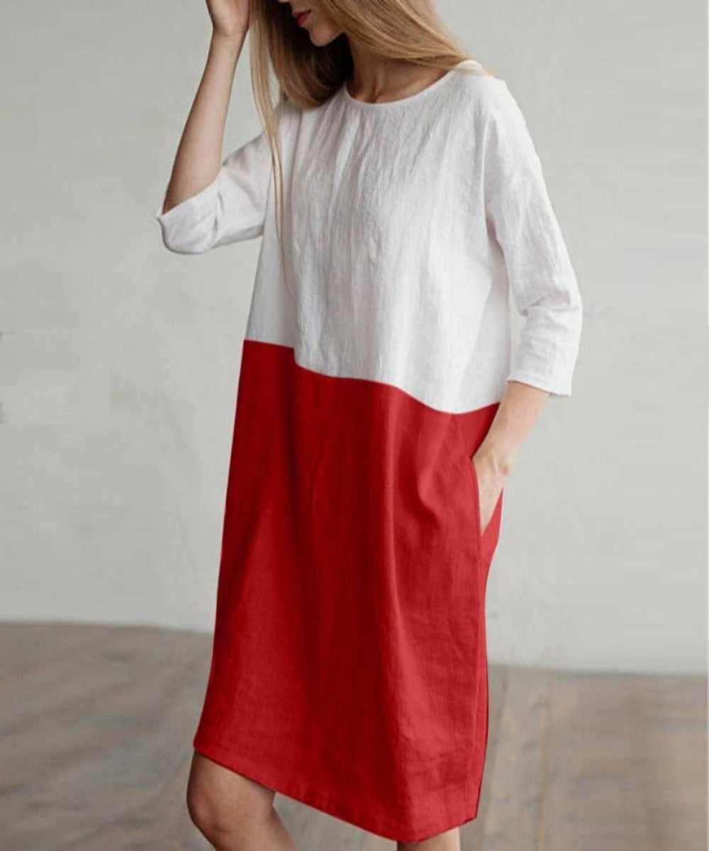 Patchwork Half-Sleeved Linen Oversize Loose Pockets Tunic - Easy Pickins Store