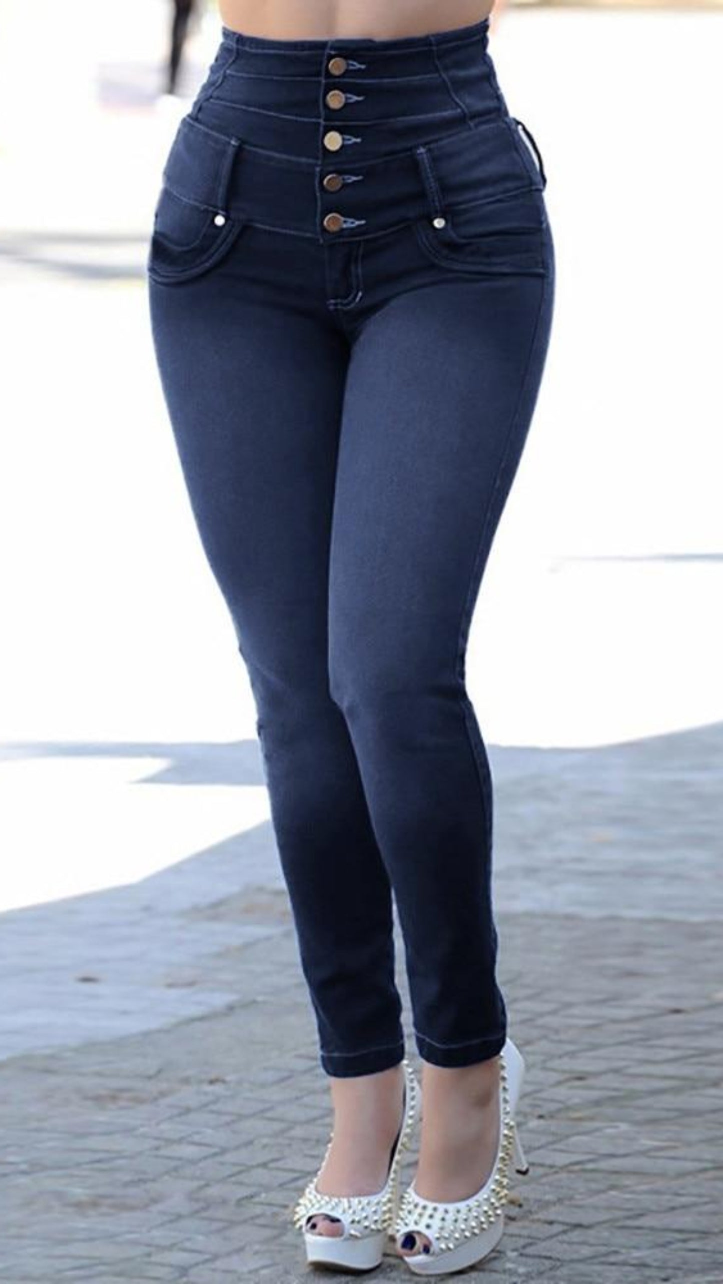 Elastic Button Loose Hole Denim Casual Small Feet Cropped Jeans Skinny Jeans - Easy Pickins Store