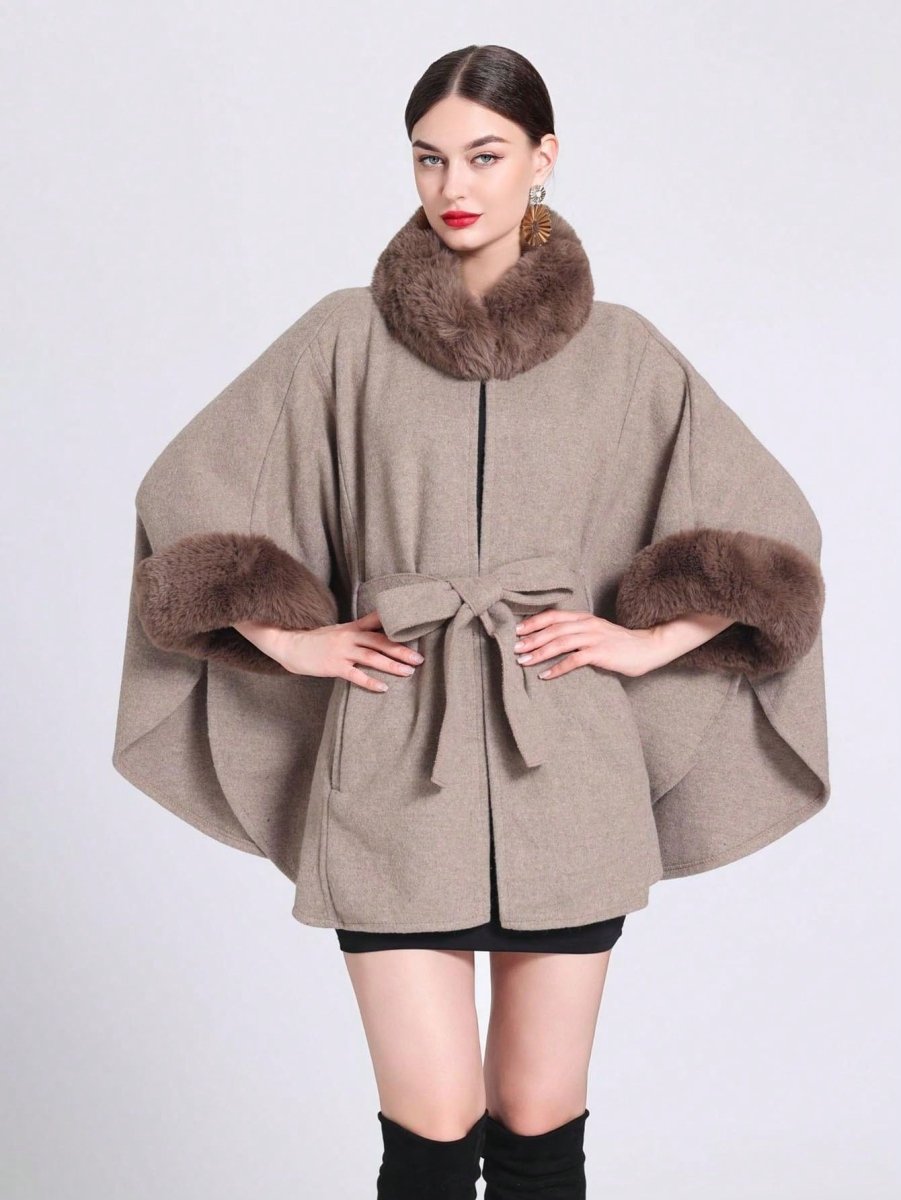Elegant Knitted Shawl & Cape Coat With Collar & Belt - Easy Pickins Store