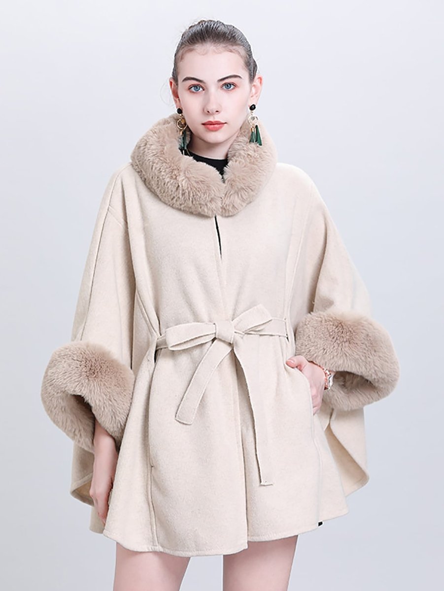 Elegant Knitted Shawl & Cape Coat With Collar & Belt - Easy Pickins Store