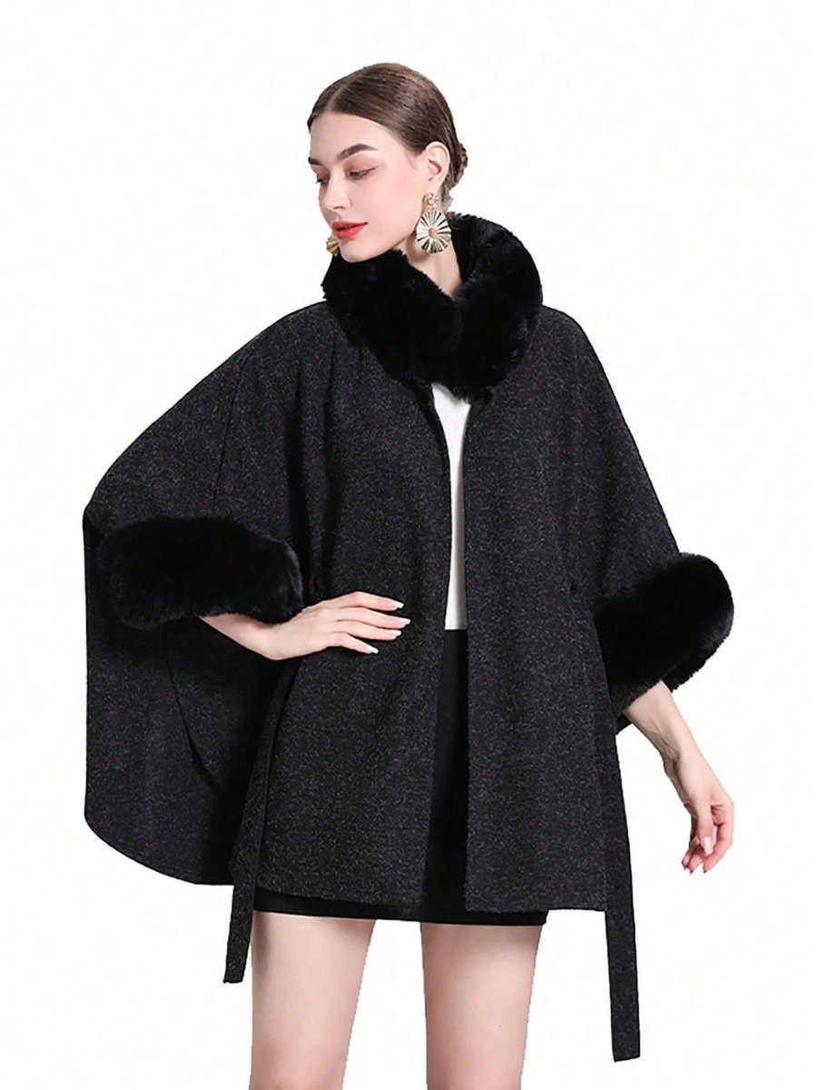 Elegant Knitted Shawl & Cape Coat With Collar & Belt - Easy Pickins Store