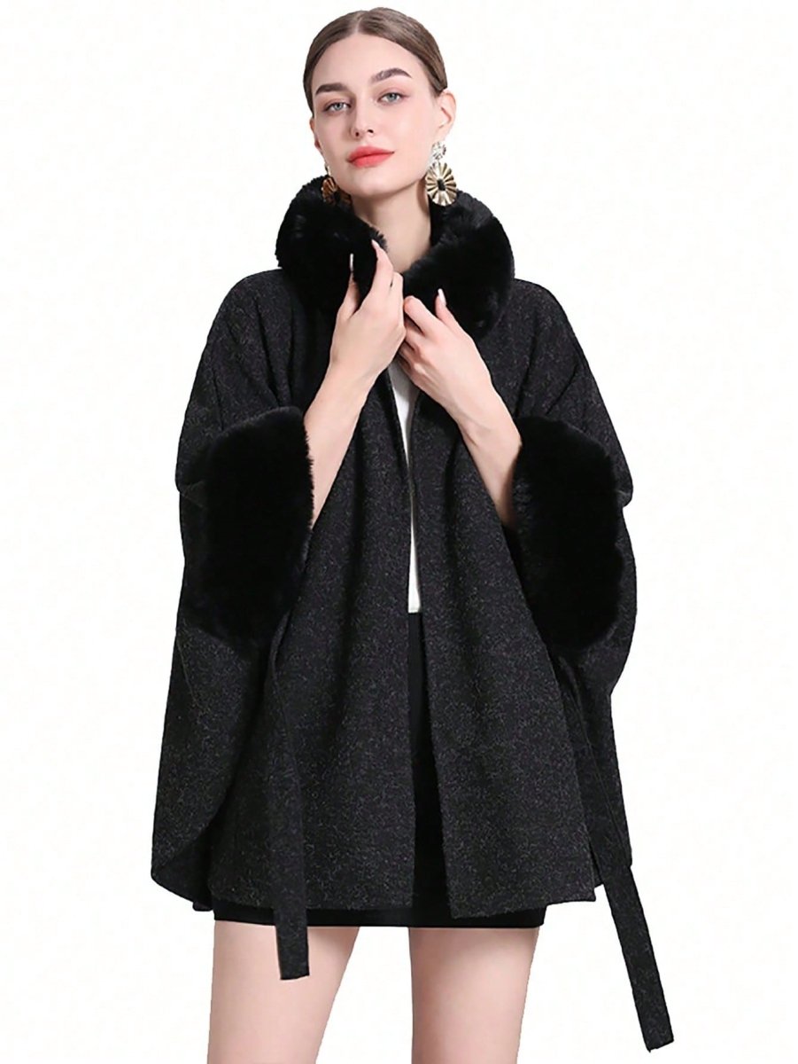 Elegant Knitted Shawl & Cape Coat With Collar & Belt - Easy Pickins Store