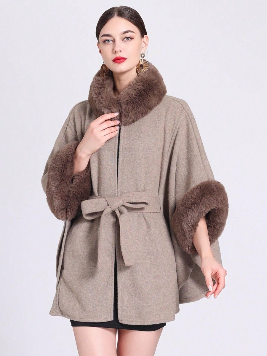 Elegant Knitted Shawl & Cape Coat With Collar & Belt - Easy Pickins Store