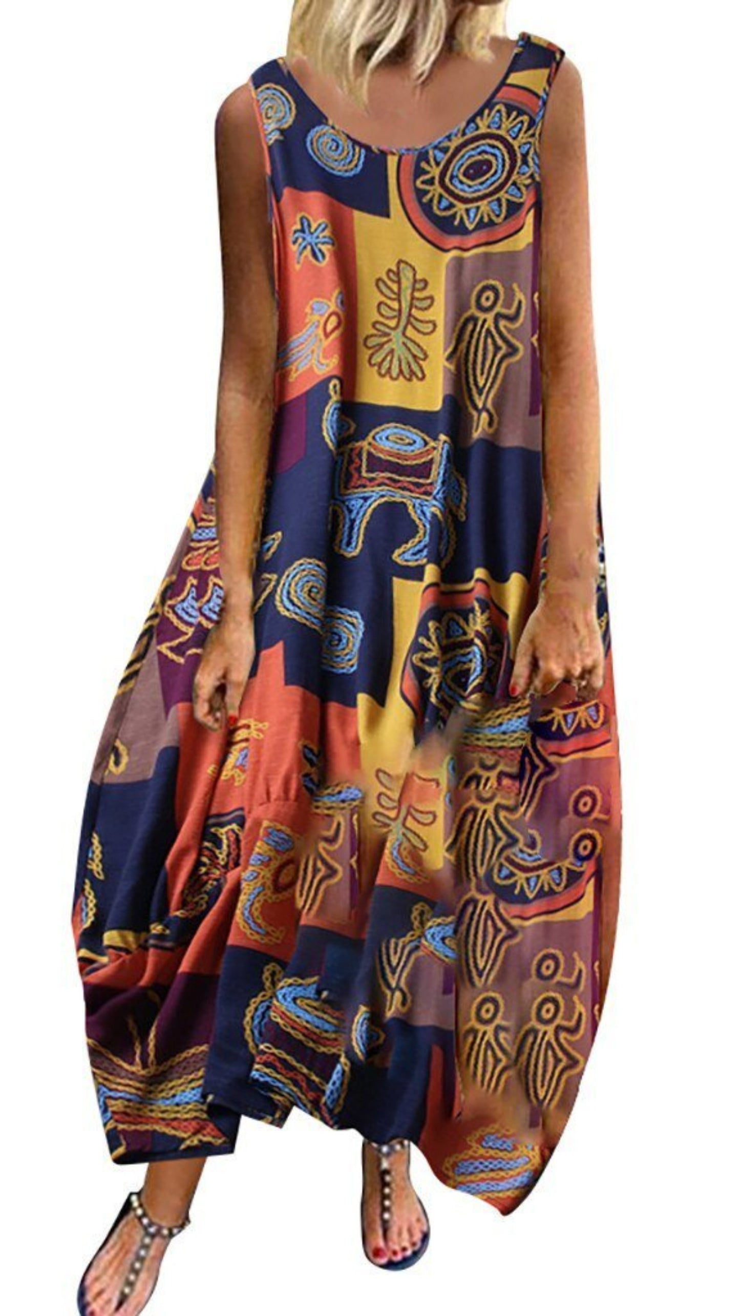 Elegant Loose Patchwork 3/4 Sleeves Button High Low Hem Dress - Easy Pickins Store