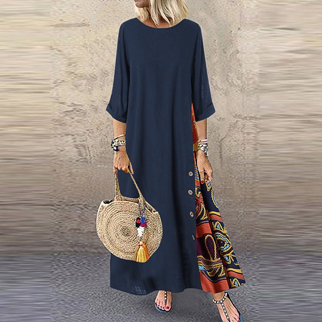 Elegant Patchwork 3/4 Sleeves O Neck Dress - Easy Pickins Store
