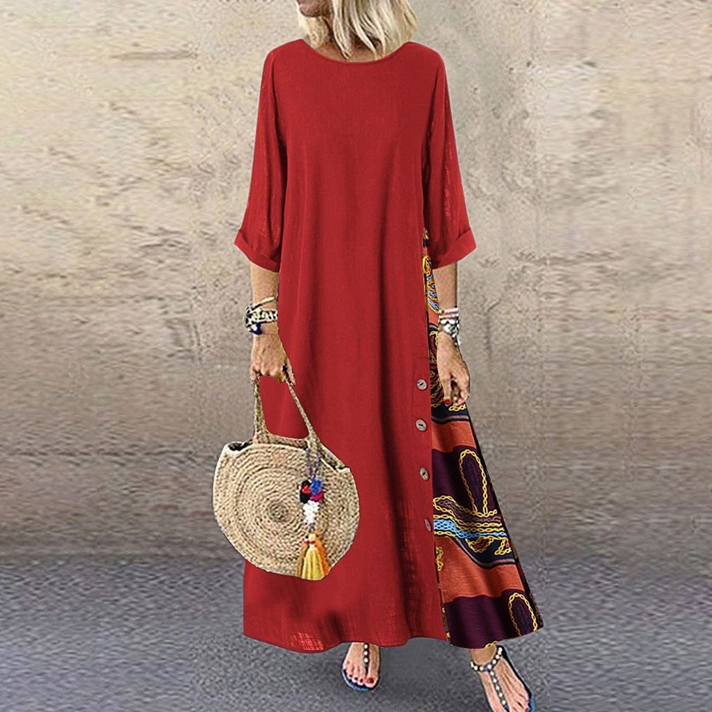 Elegant Patchwork 3/4 Sleeves O Neck Dress - Easy Pickins Store
