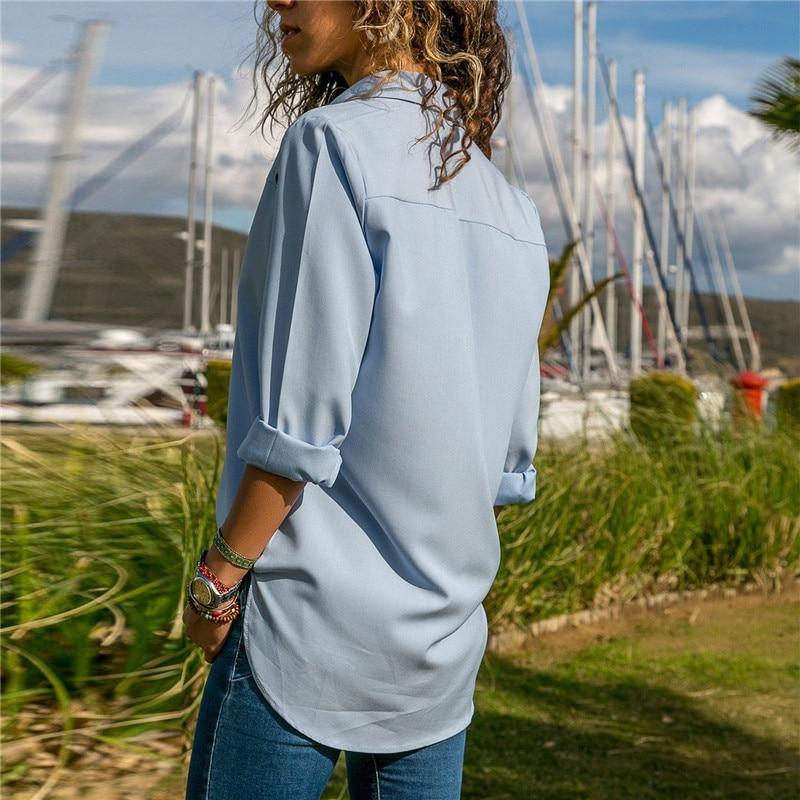 Elegant Pure Long Sleeve Turn Down Collar Chiffon Blouse - Easy Pickins Store