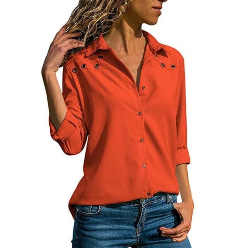 Elegant Pure Long Sleeve Turn Down Collar Chiffon Blouse - Easy Pickins Store
