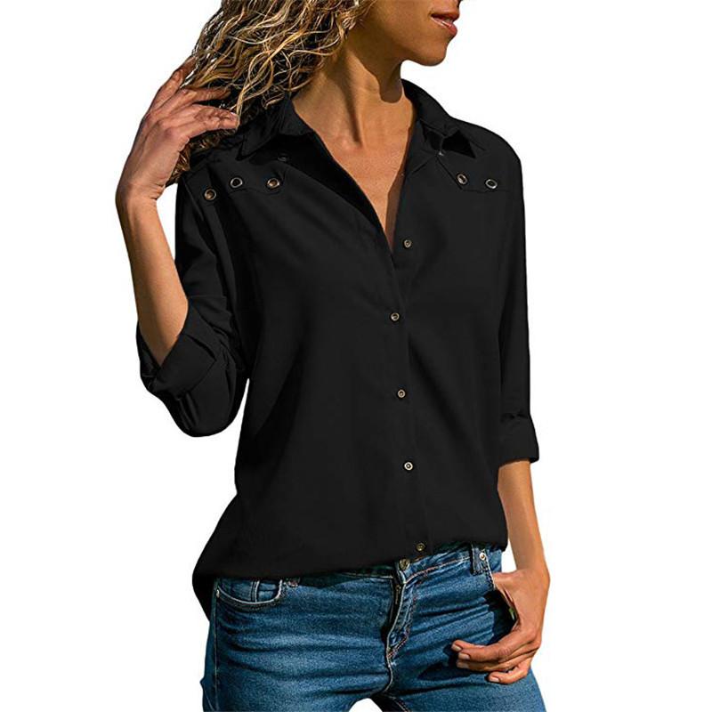 Elegant Pure Long Sleeve Turn Down Collar Chiffon Blouse - Easy Pickins Store