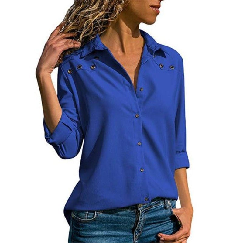 Elegant Pure Long Sleeve Turn Down Collar Chiffon Blouse - Easy Pickins Store