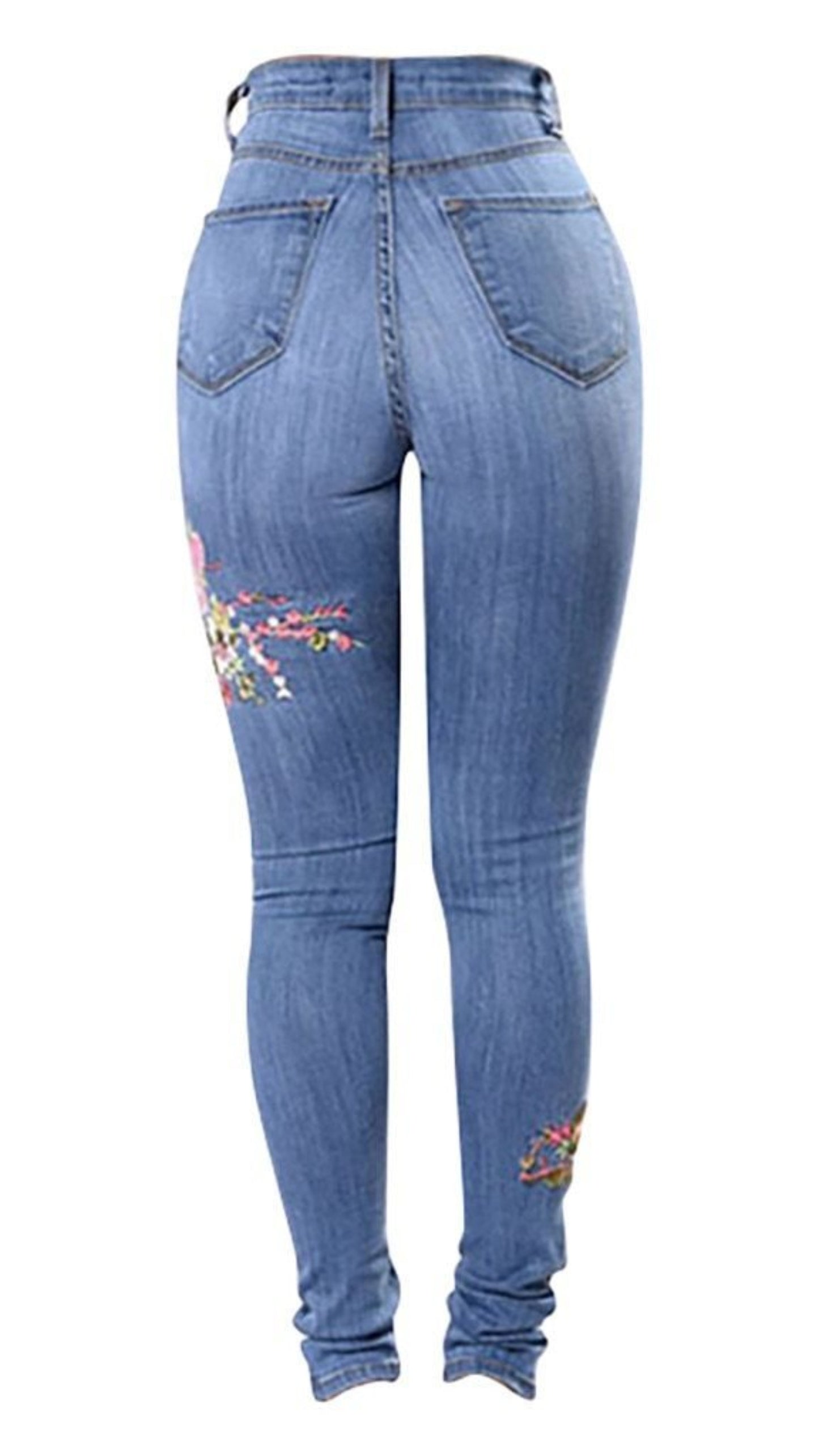 Embroidered Button Pocket High Waist Denim Skinny Slim Jeans - Easy Pickins Store