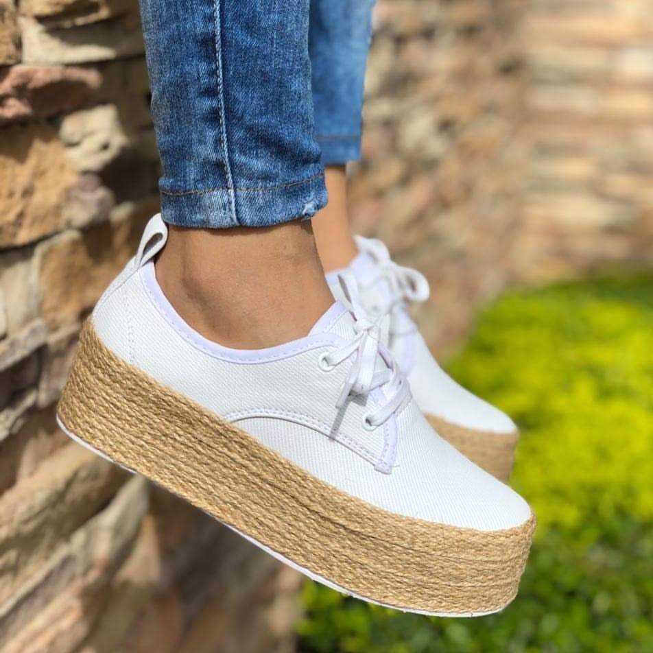 Espadrille Canvas Thick Lace up Round Toe Casual Flats - Easy Pickins Store