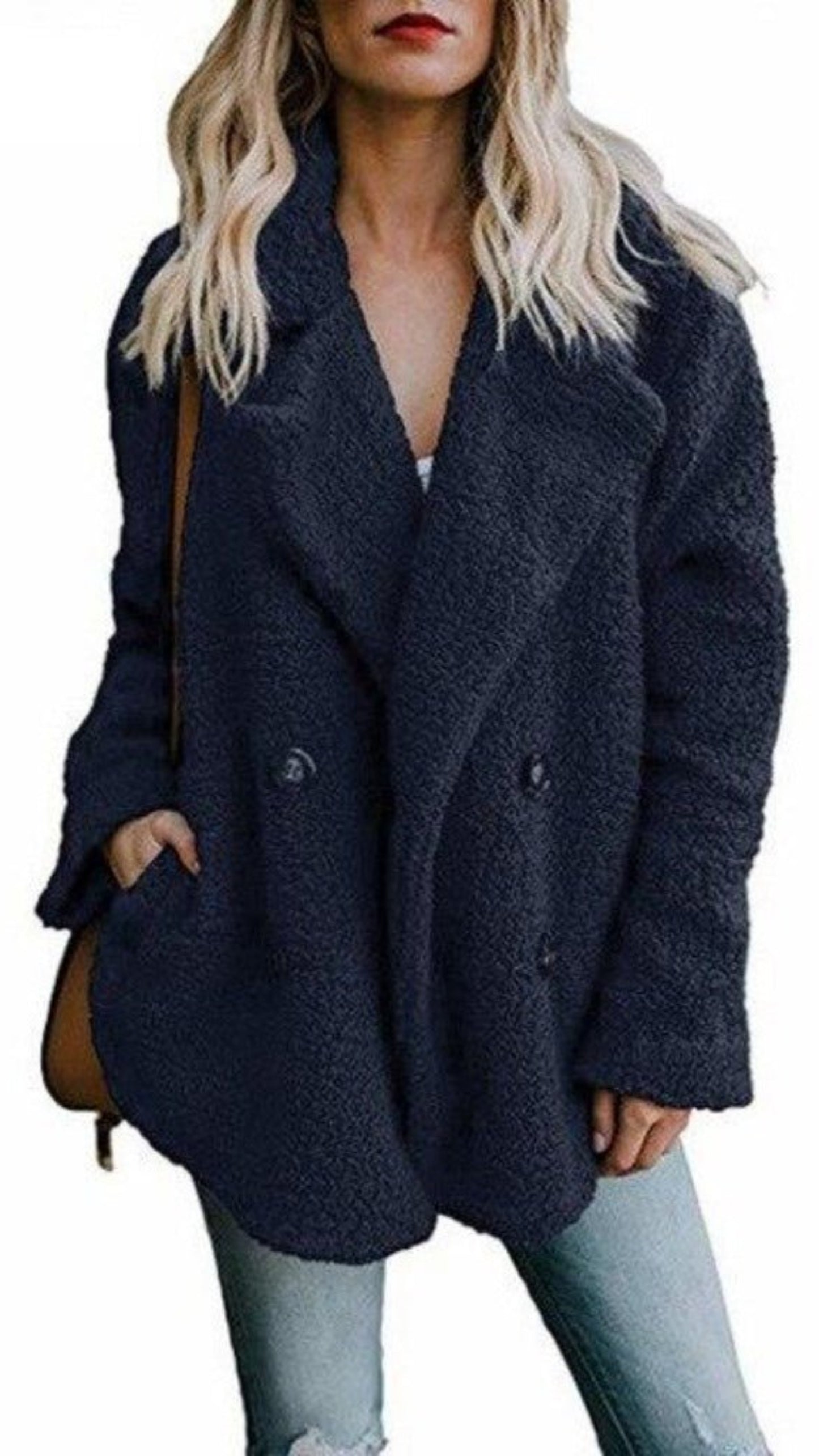 Faux Fur Lapel Long Sleeve Teddy Overcoat - Easy Pickins Store