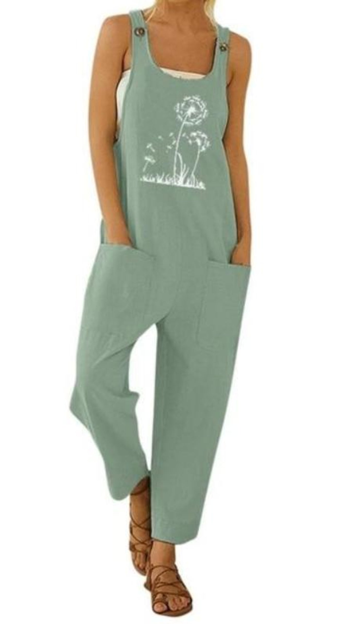 Floral Daisy Print Pocket Romper Long Button Jumpsuit - Easy Pickins Store