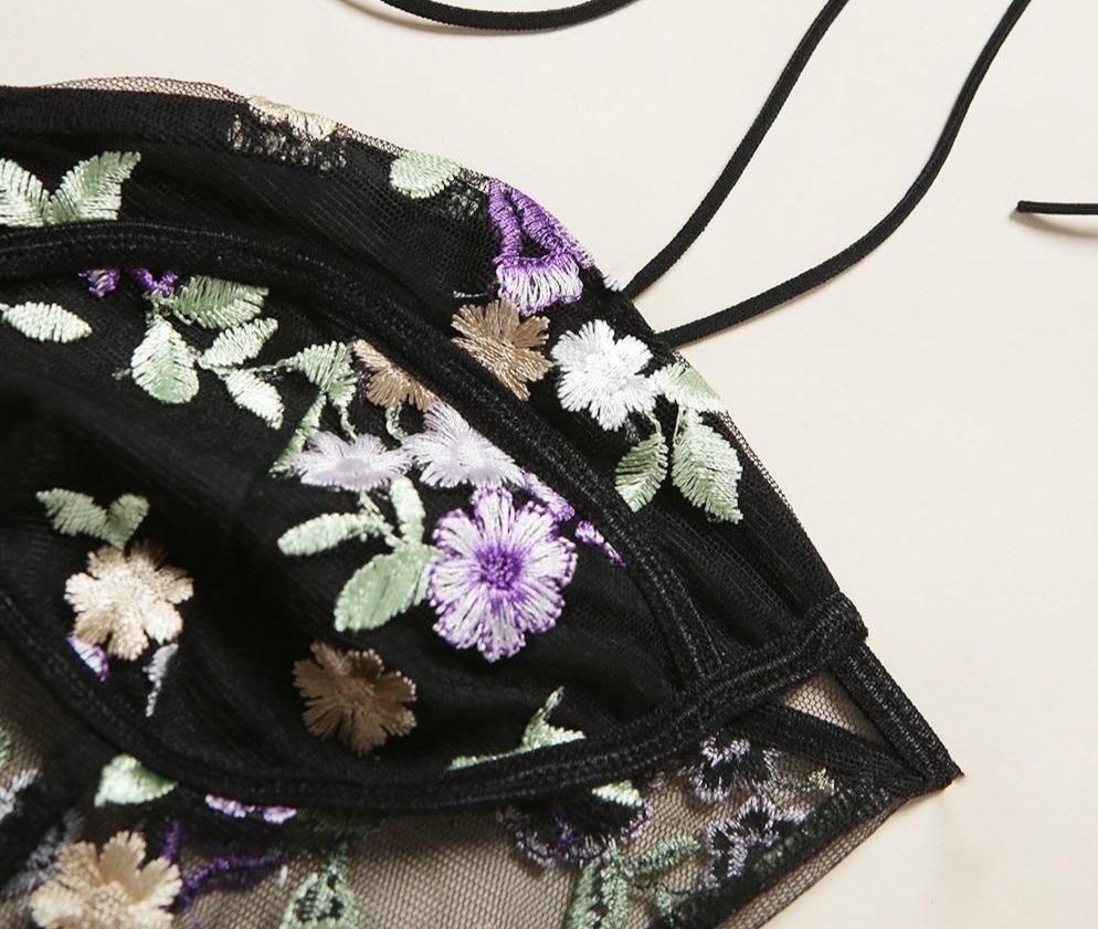 Floral Embroidery Lace Bodysuits Bow Mesh Romper - Easy Pickins Store