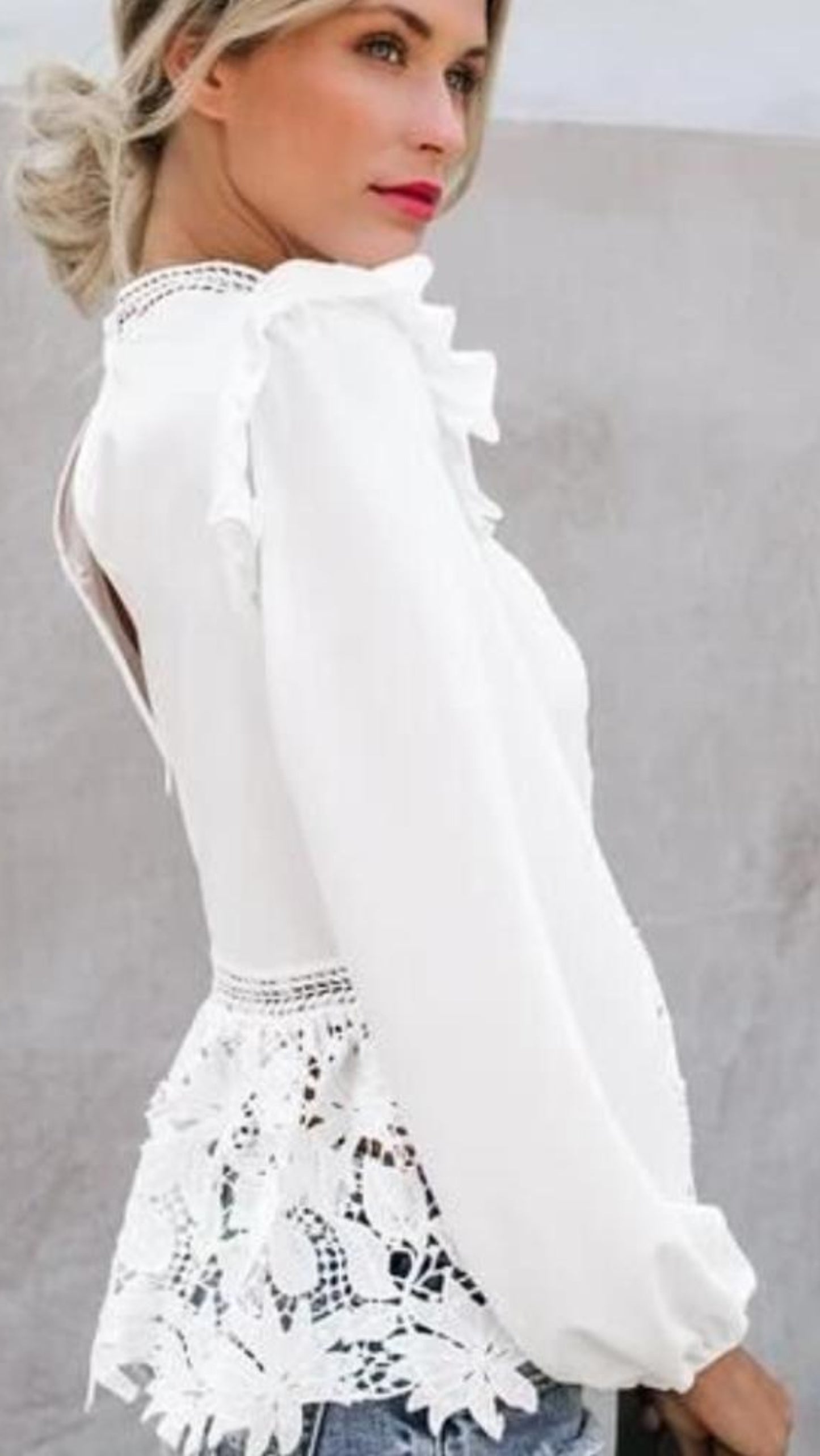 Floral Lace Long Sleeve Hollow Out Elegant Blouse - Easy Pickins Store