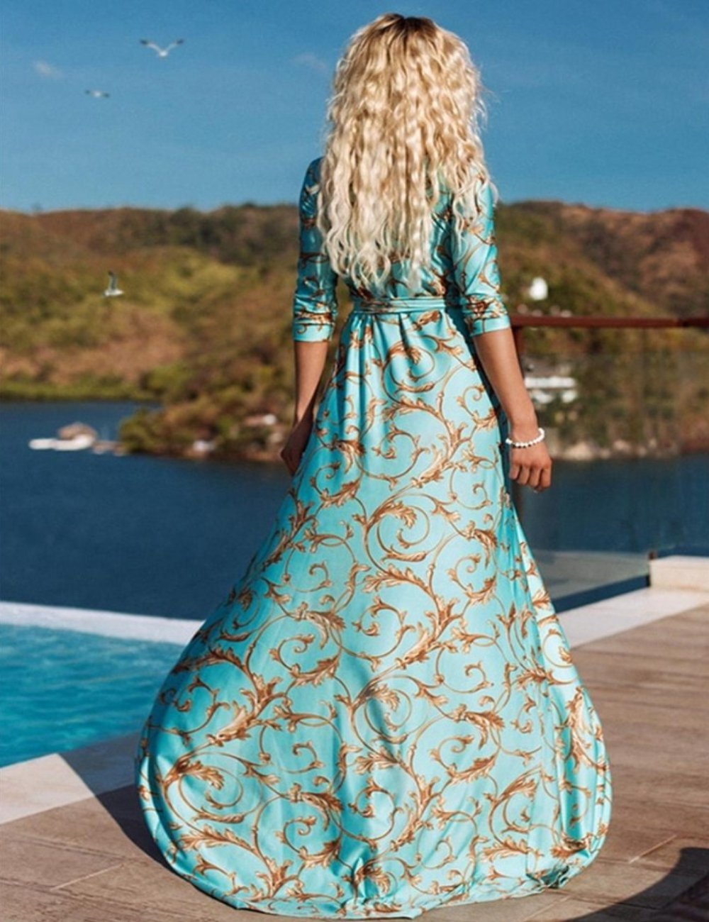 Floral Print Dress Bohemian Half Sleeve V Neck Lace Up - Easy Pickins Store