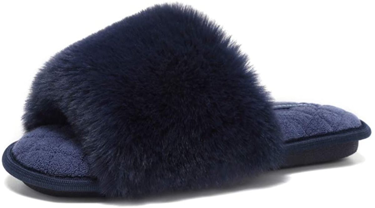 Furry Faux Fur Slippers Memory Foam Slippers Slip on - Easy Pickins Store
