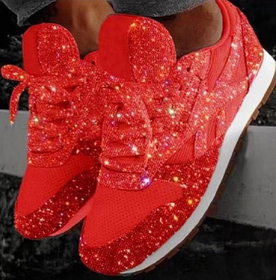 Glitter Mesh Lace Up Platform Comfort Vulcanized Sneakers - Easy Pickins Store