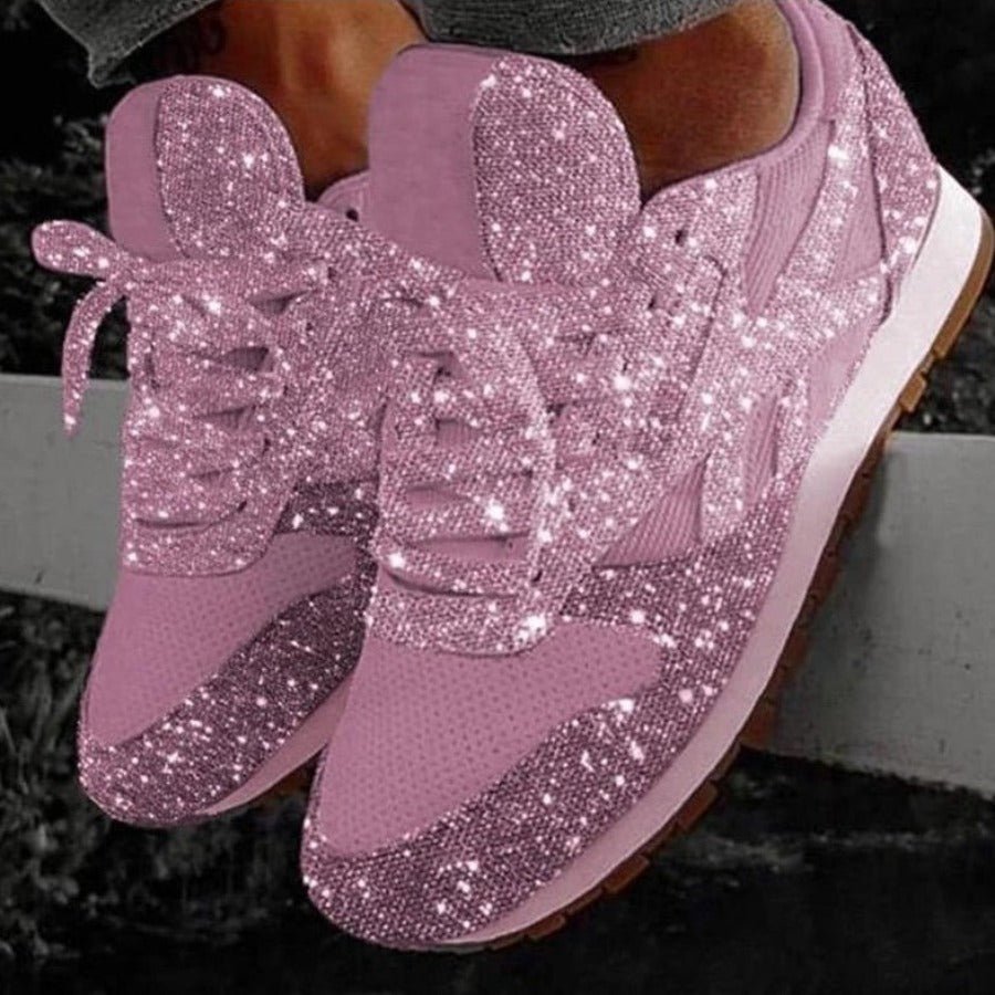 Glitter Mesh Lace Up Platform Comfort Vulcanized Sneakers - Easy Pickins Store