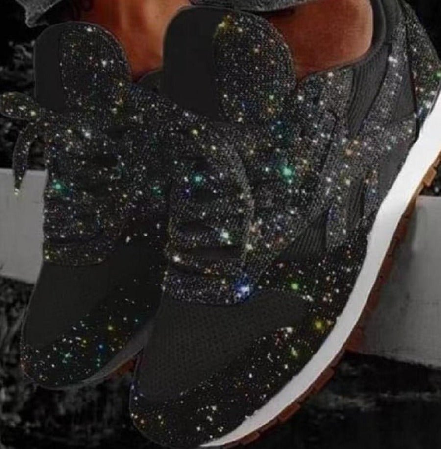 Glitter Mesh Lace Up Platform Comfort Vulcanized Sneakers - Easy Pickins Store
